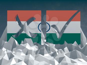 india national flag textured vote mark on low poly landscape