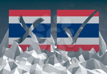 thailand national flag textured vote mark on low poly landscape
