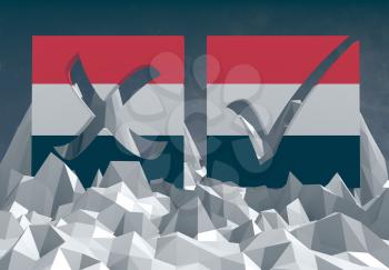 yemen national flag textured vote mark on low poly landscape