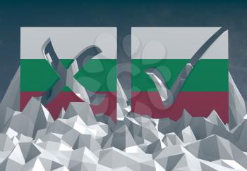 bulgaria national flag textured vote mark on low poly landscape