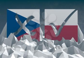 czech national flag textured vote mark on low poly landscape