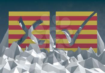 catalonia national flag textured vote mark on low poly landscape