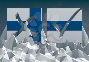 finland national flag textured vote mark on low poly landscape