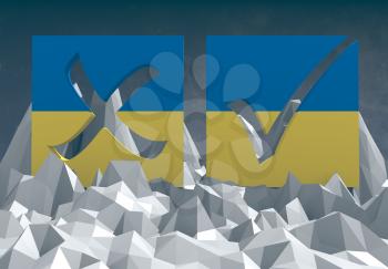 ukraine national flag textured vote mark on low poly landscape