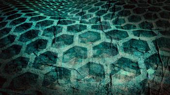 grunge textured blue honeycomb backdrop. 3D rendering