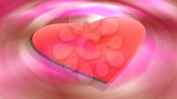 Red transparent heart shape on pink blurred backdrop. Background relative to valentines day