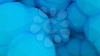 Abstract polygonal blue spheres blurred backdrop. Geometry shapes