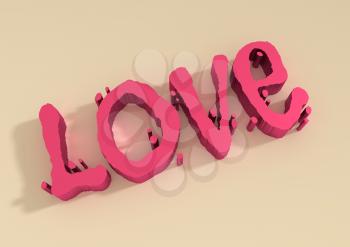 San Valentine card with LOVE word in 3D effect. Diagonal typing