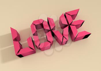 San Valentine card with LOVE word in 3D effect. Diagonal typing. Digital style