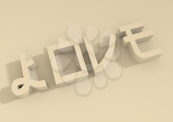 San Valentine card with LOVE word in 3D effect. Diagonal typing, Japan style letter