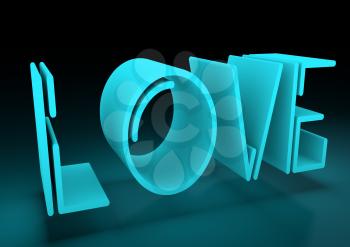 San Valentine card with neon shine LOVE word in 3D effect. Glowing letters. 