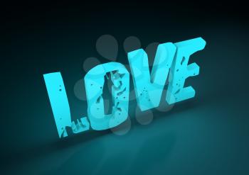 San Valentine card with neon shine LOVE word in 3D effect. Glowing letters. 