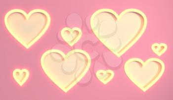 San Valentine card with heart shapes holes in 3D effect. Glowing outline icons