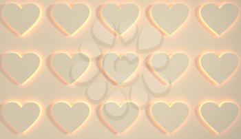 San Valentine card with heart shapes in 3D effect. Glowing icons