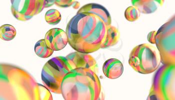 Large group of  orbs or spheres levitation in empty space. 3D rendering