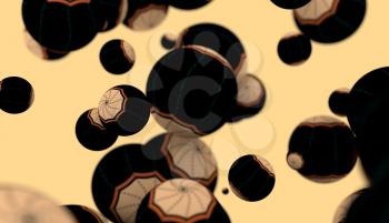 Large group of  orbs or spheres levitation in empty space. 3D rendering