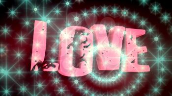  Background relative to valentines day. Love text and dots glowing. 3D rendering