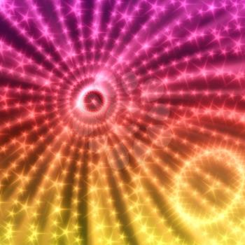 Abstract techno background with circles from glowing particles. Glowing dots. Retro disco style. 3D rendering