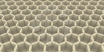 Perspective view on honeycomb . 3d rendering backdrop. Black grid with spherical points on verticles