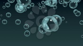 Large group of blue bubbles levitation in empty space. 3drendering