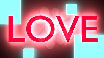 San Valentine card with neon shine LOVE word. Glowing letters. 3D rendering