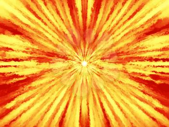 Orange hot sun with light beams painting background