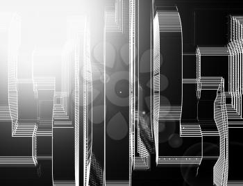 Vertical black and white skyscrapers abstract llustration background