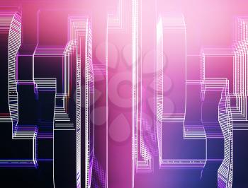 Vertical pink and purple skyscrapers with light leak  llustration background