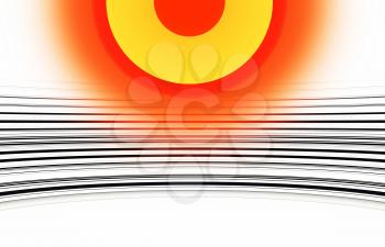 Orange yellow sun with black and white curved lines illustration background