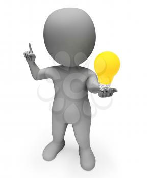 Idea Lightbulb Showing Power Source And Man 3d Rendering