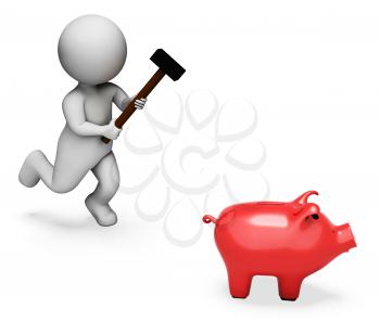 Character Piggybank Indicating Spending Word And Shopping 3d Rendering