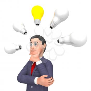 Character Lightbulbs Showing Business Person And Innovations 3d Rendering