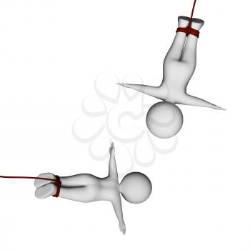 Characters Trapeze Indicating Believe In Yourself And Circus Performer 3d Rendering