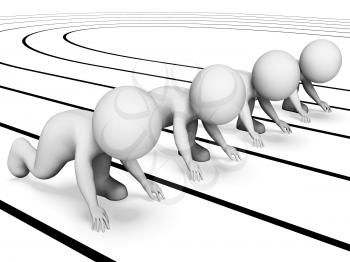 Characters Race Showing Runner Sprinting And Run 3d Rendering