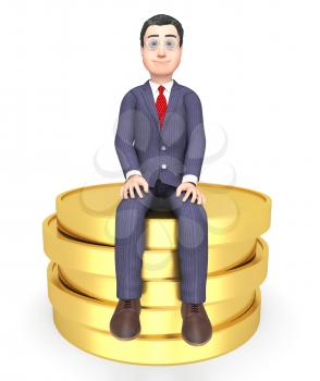 Businessman Character Indicating Saver Wealth And Earn 3d Rendering