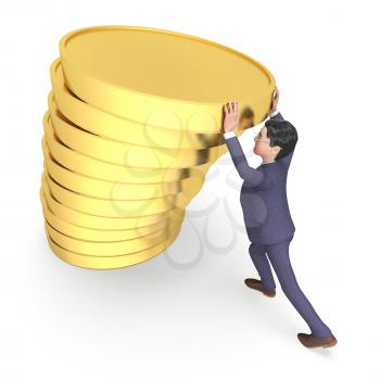 Money Coins Showing Business Person And Rich 3d Rendering