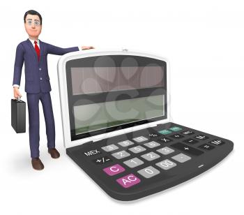 Character Businessman Showing Math Earnings And Count 3d Rendering