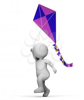 Kite Playing Indicating Free Time And Kids 3d Rendering
