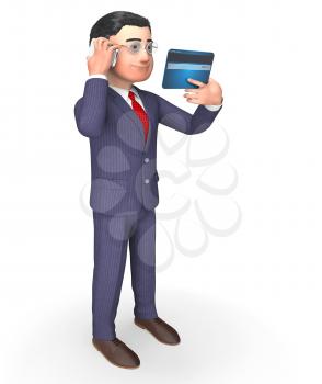 Credit Card Indicating Business Person And Mobile 3d Rendering