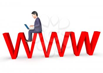 Character Businessman Indicating World Wide Web And Website 3d Rendering