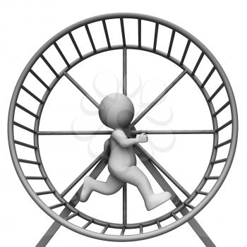 Hamster Wheel Showing Work Out And Character 3d Rendering