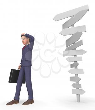 Character Signposts Indicating Business Confused And Decision 3d Rendering