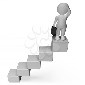 Stairs Character Indicating Business Person And Improvement 3d Rendering
