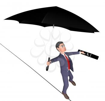 Businessman Tightrope Meaning High Line And Balancing 3d Rendering