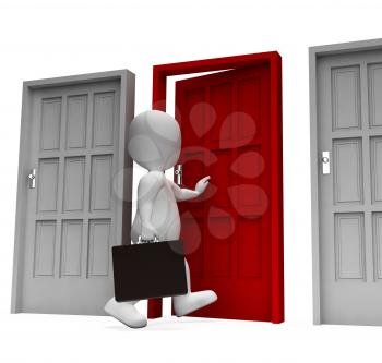 Doors Businessman Showing Confused Right And Render 3d Rendering
