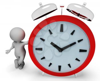 Time Character Representing Alarm Clock And Waking 3d Rendering
