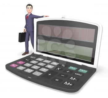Character Businessman Representing Finance Calculation And Math 3d Rendering