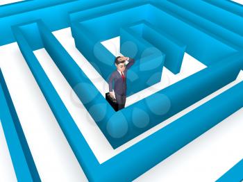 Confused Maze Showing Decision Making And Character 3d Rendering