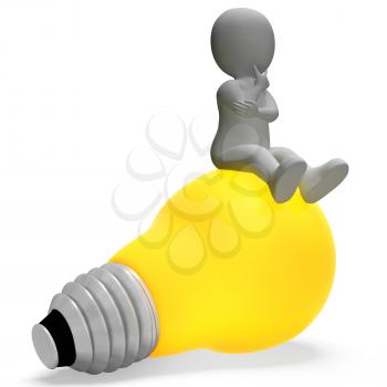 Character Lightbulb Indicating Think About It And Power 3d Rendering
