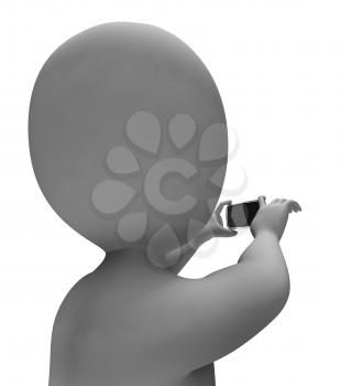 Character Smartphone Showing Take Picture And Mobile 3d Rendering